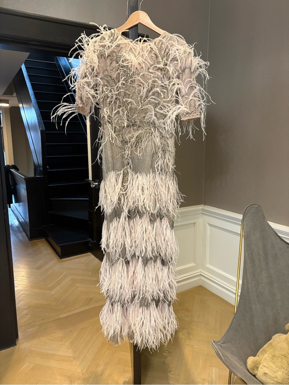 Blush Feather-Tiered Statement Gown